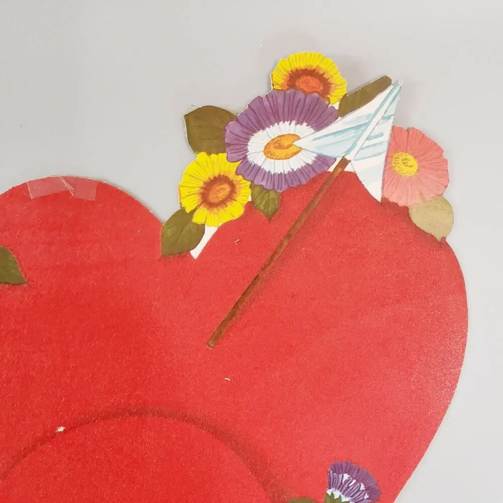 Valentine Heart Arrow Flowers Die Cut Paper Décor Double Sided Flocked Heart